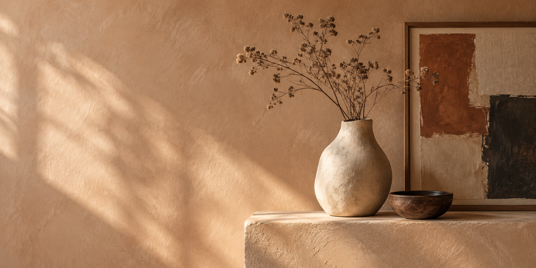 Detail of a handmade vessel against a softly textured studio wall